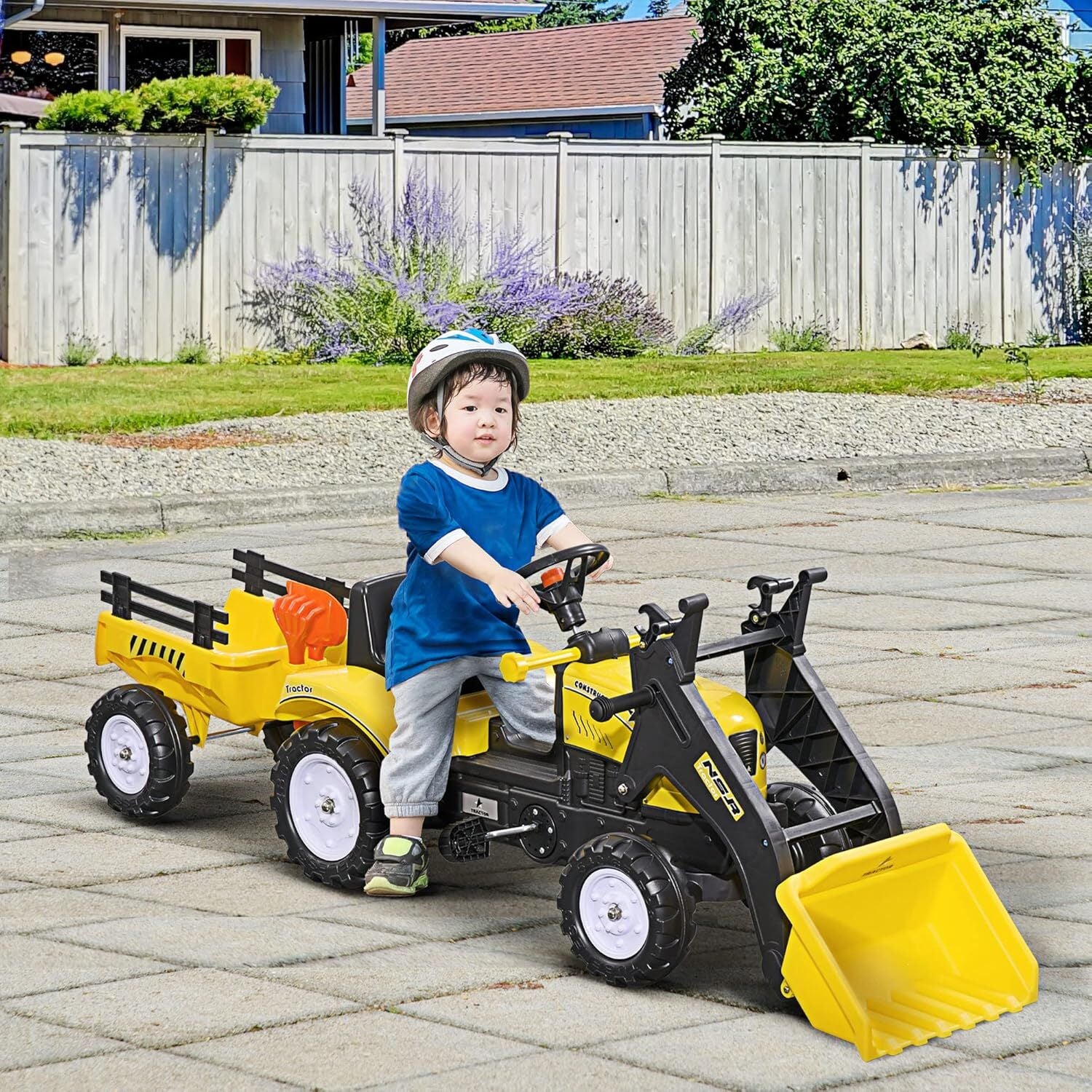 Kids Ride-On Pedal Excavator and Bulldozer with Forward/Backward Movement and 6 Wheels - Image 2