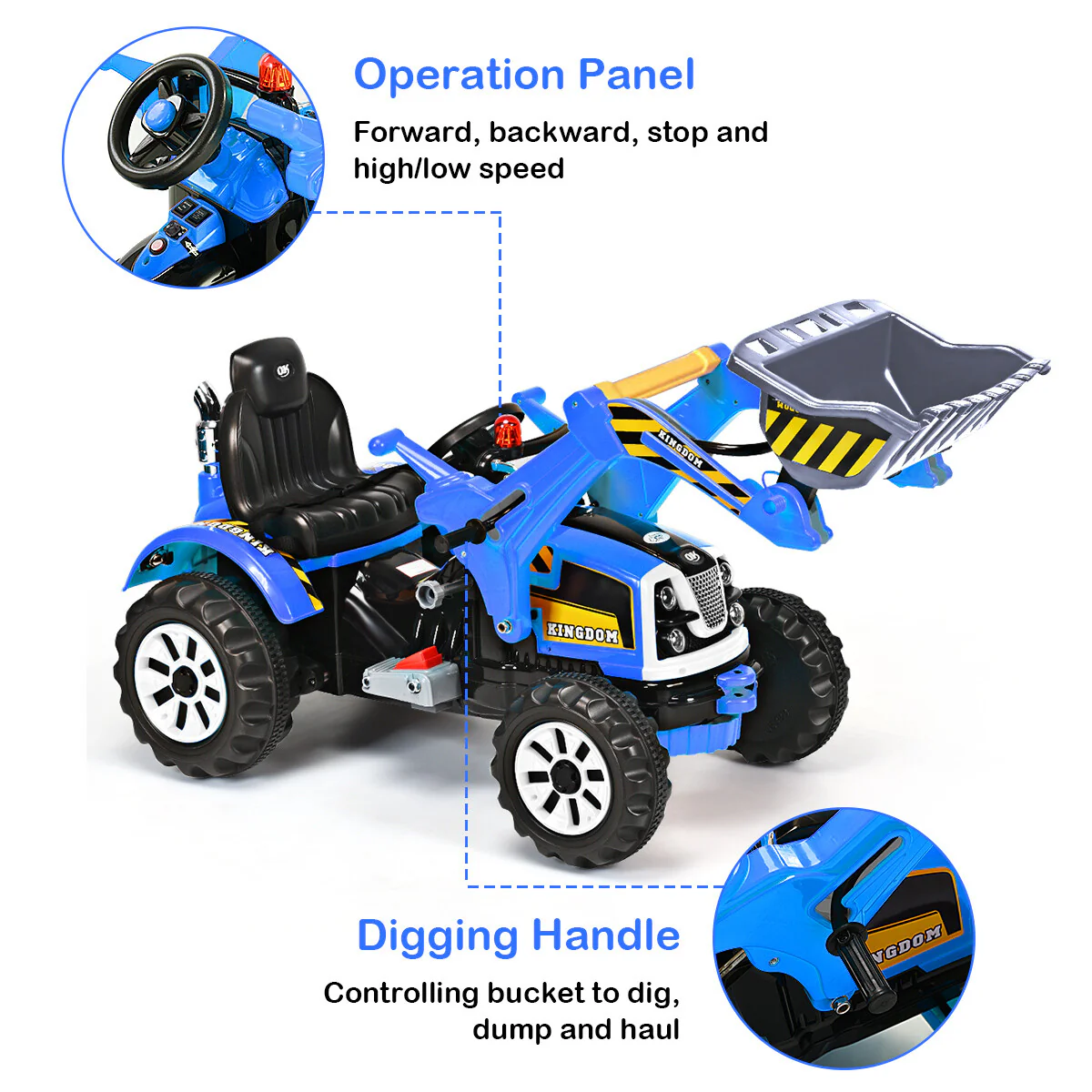 12V Battery-Powered Kids Ride-On Excavator Truck with Front Loader Digger - Image 5
