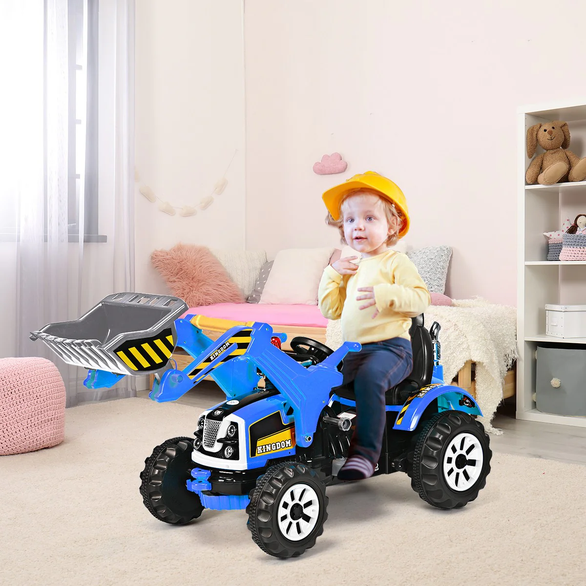 12V Battery-Powered Kids Ride-On Blue Excavator Truck with Front Loader Digger - Image 2
