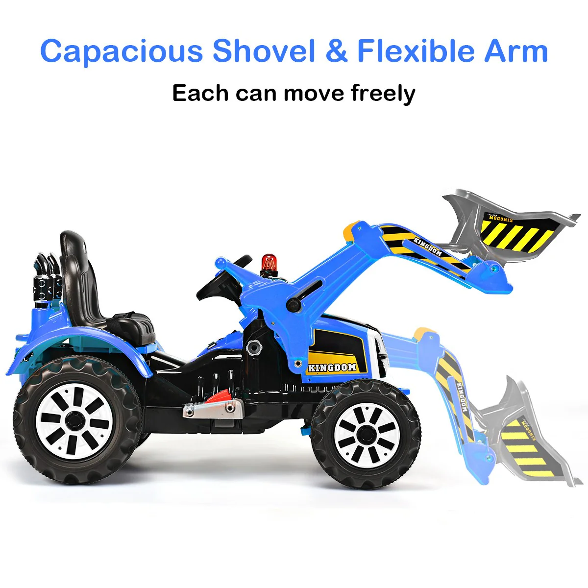 12V Battery-Powered Kids Ride-On Blue Excavator Truck with Front Loader Digger - Image 4