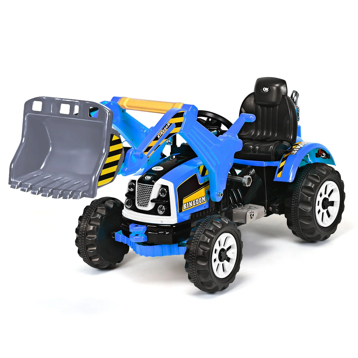 12V Battery-Powered Kids Ride-On Blue Excavator Truck with Front Loader Digger