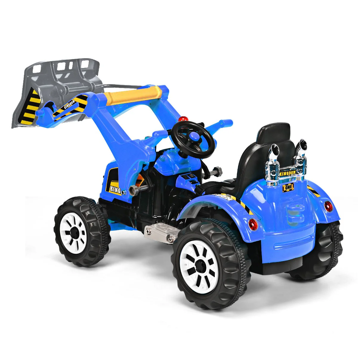 12V Battery-Powered Kids Ride-On Blue Excavator Truck with Front Loader Digger - Image 11