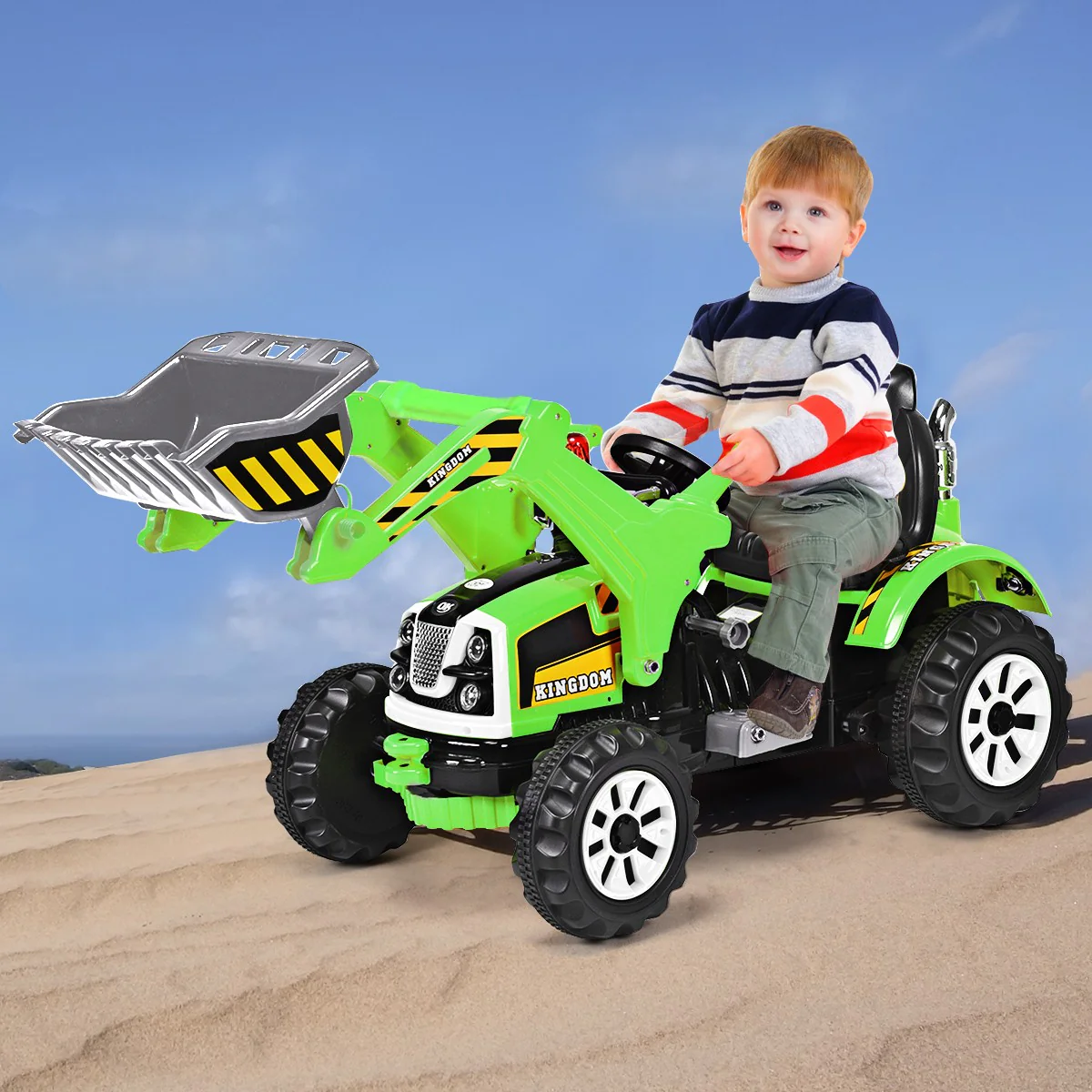 12V Battery-Powered Kids Ride-On Green Excavator Truck with Front Loader Digger - Image 3