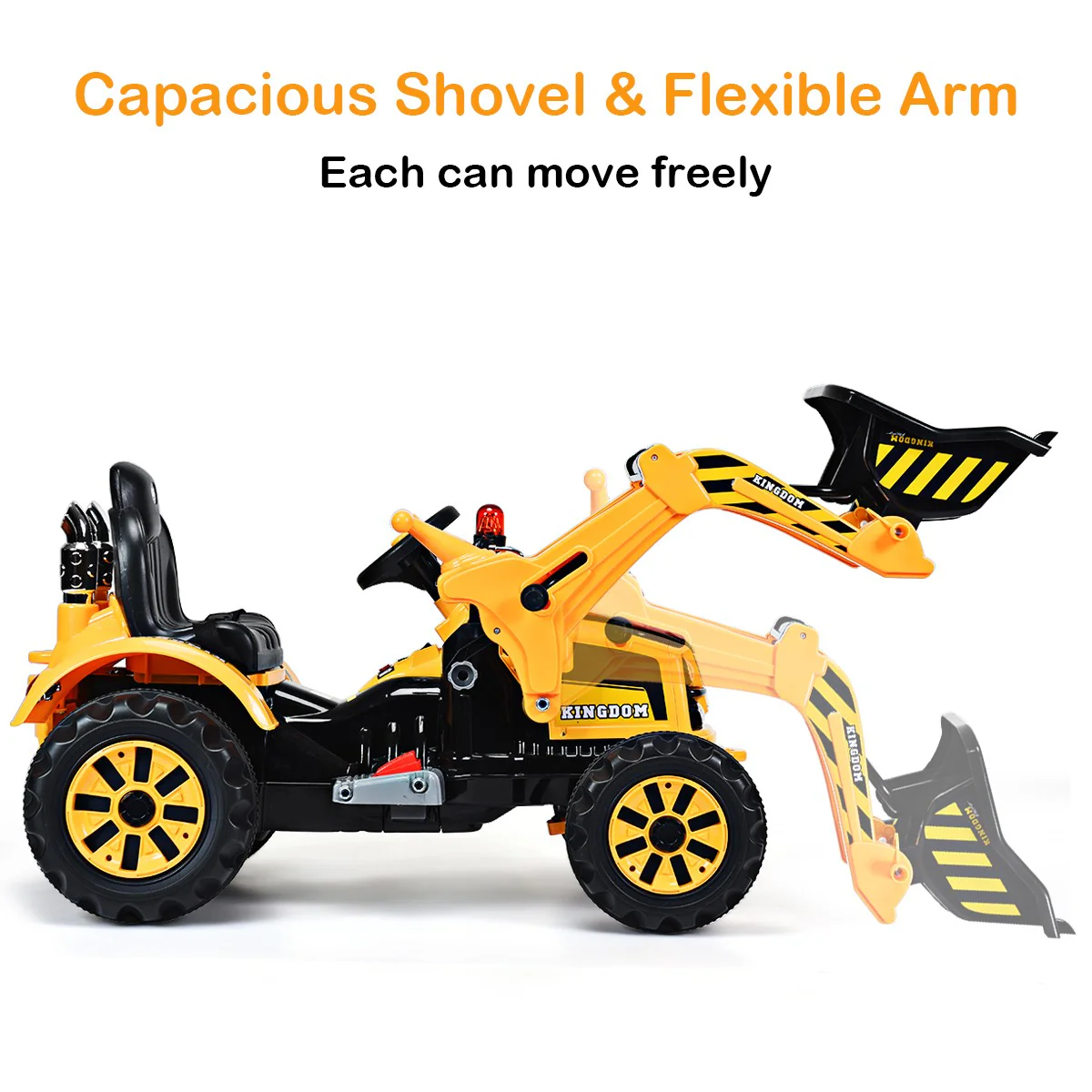 12V Battery-Powered Kids Ride-On Yellow Excavator Truck with Front Loader Digger - Image 5