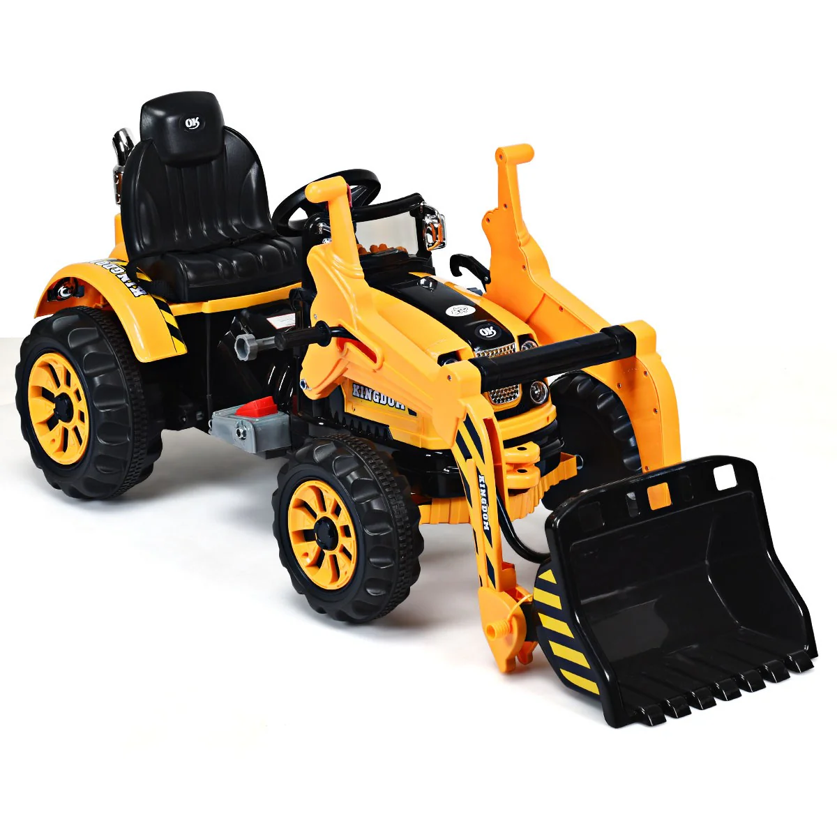 12V Battery-Powered Kids Ride-On Yellow Excavator Truck with Front Loader Digger - Image 9