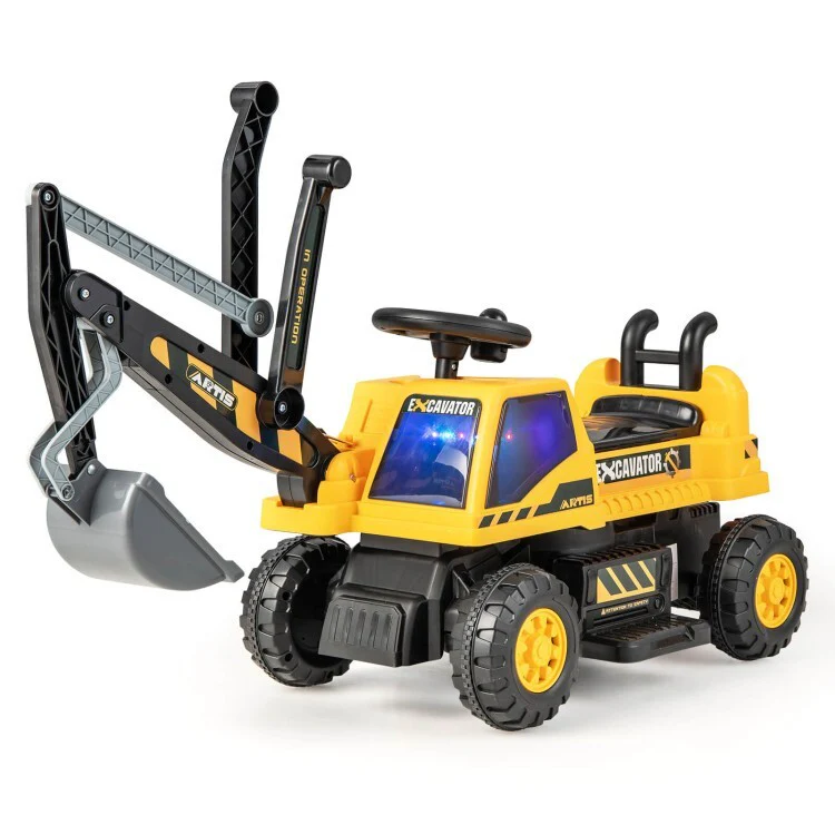 6V Battery-Powered Kids Ride-On Excavator Truck with Front Loader and Bulldozer Attachments - Image 12