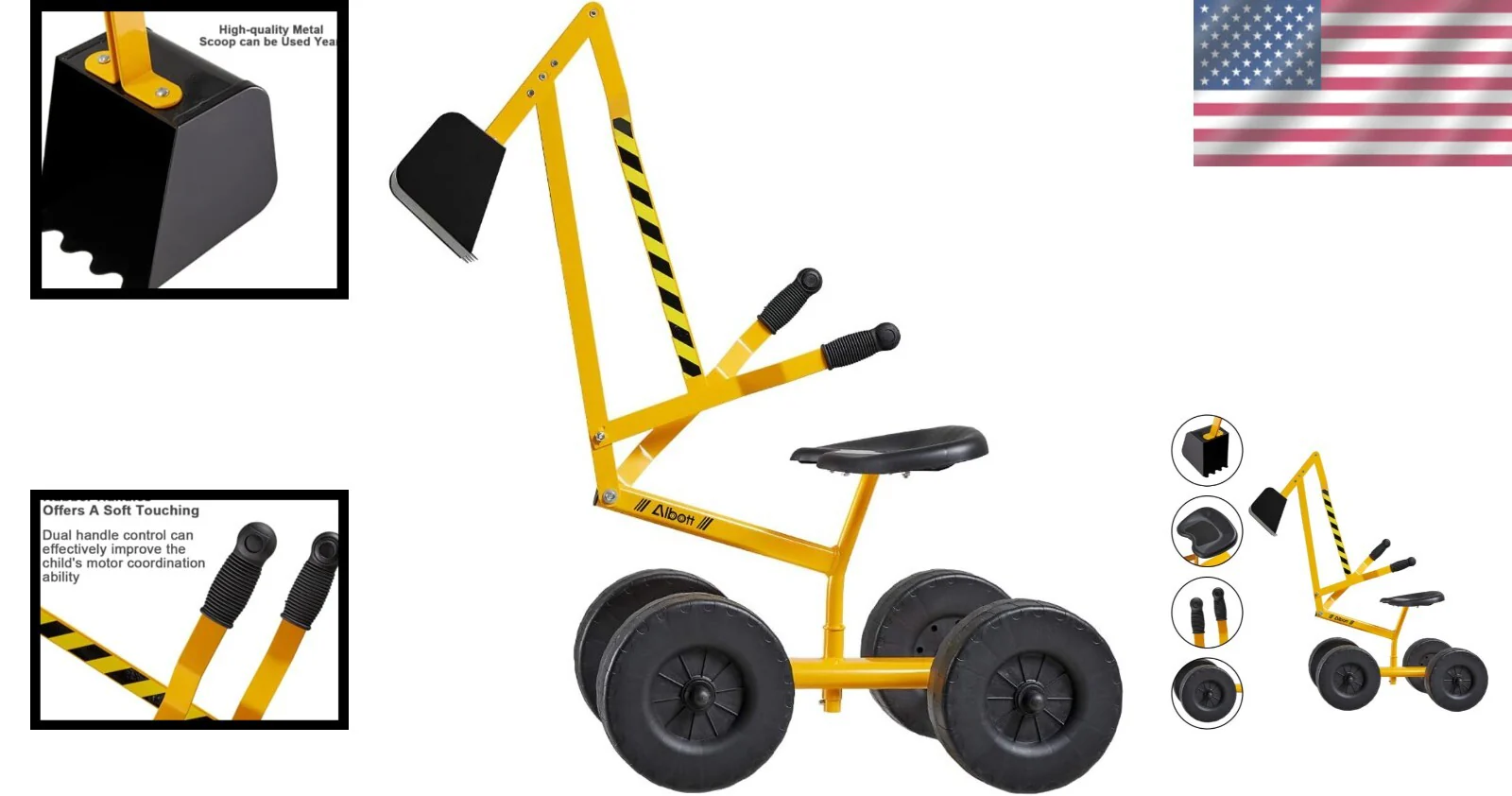Kids Ride-On Excavator with Dual Hand Controls and 360° Rotatable Seat in Yellow - Image 2