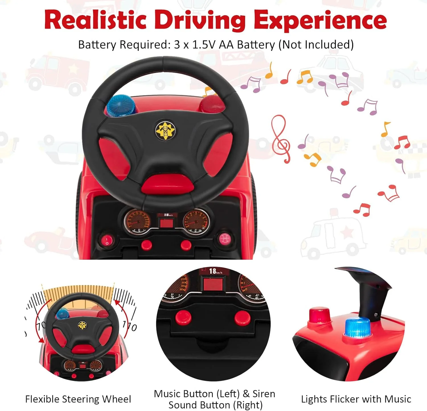 Toddler Foot-to-Floor Ride-On Fire Truck Car with Sounds and Music - Image 3