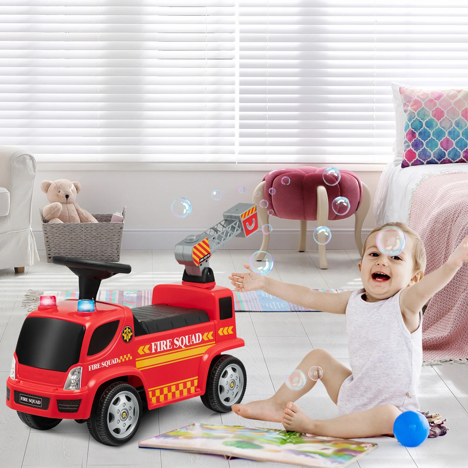 Toddler Ride-On Fire Truck Foot-to-Floor Sliding Car with Sounds and Music - Image 4