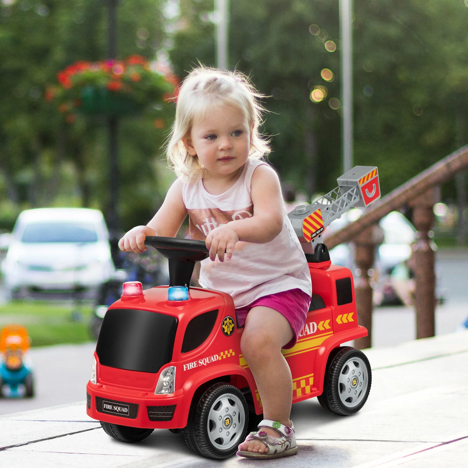 Toddler Ride-On Fire Truck Foot-to-Floor Sliding Car with Sounds and Music - Image 5