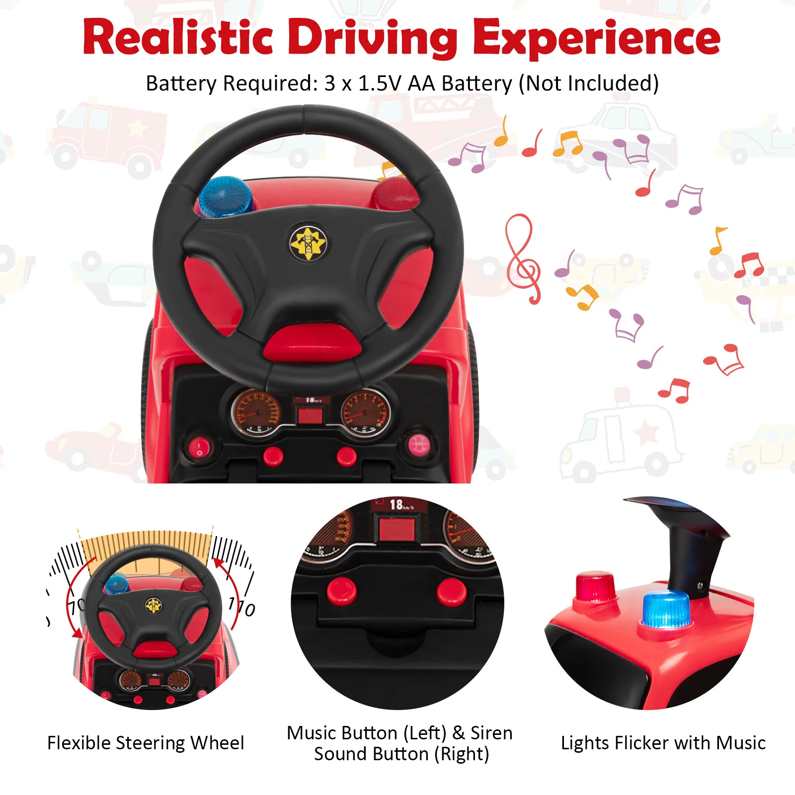 Toddler Ride-On Fire Truck Foot-to-Floor Sliding Car with Sounds and Music - Image 7