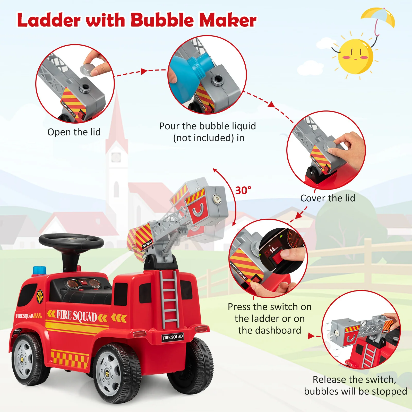 Toddler Ride-On Fire Truck Foot-to-Floor Sliding Car with Sounds and Music - Image 8