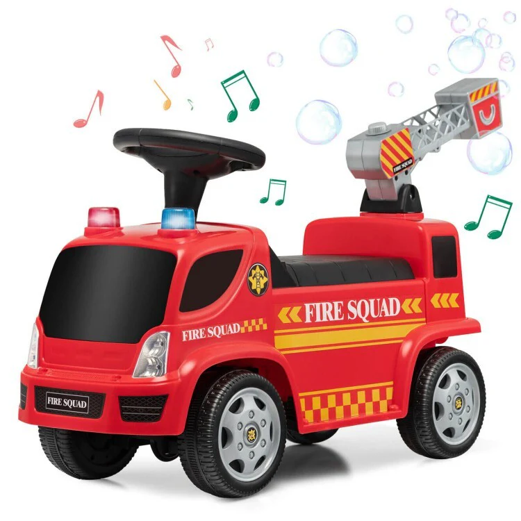 Toddler Ride-On Fire Truck with Bubbles, Headlights, Sliding and Push Walker Features - Image 11