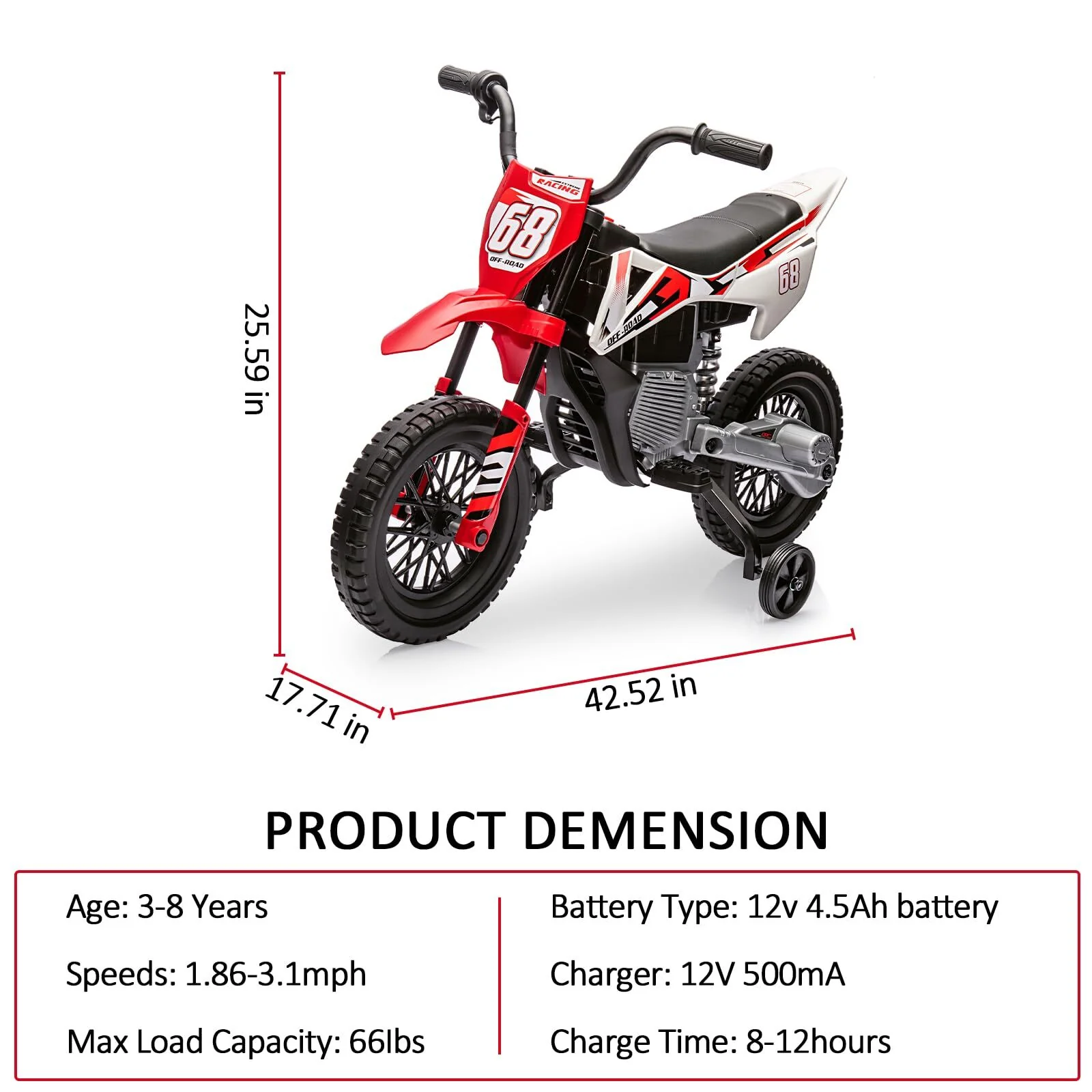 12V Electric Kids Ride-On Dirt Bike with Dual Motors for Ages 3-8 - Image 8