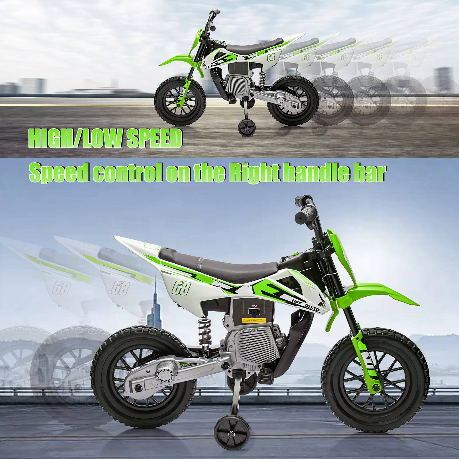 12V Kids Electric Ride-On Dirt Bike with Dual Motors and Training Wheels - Image 4