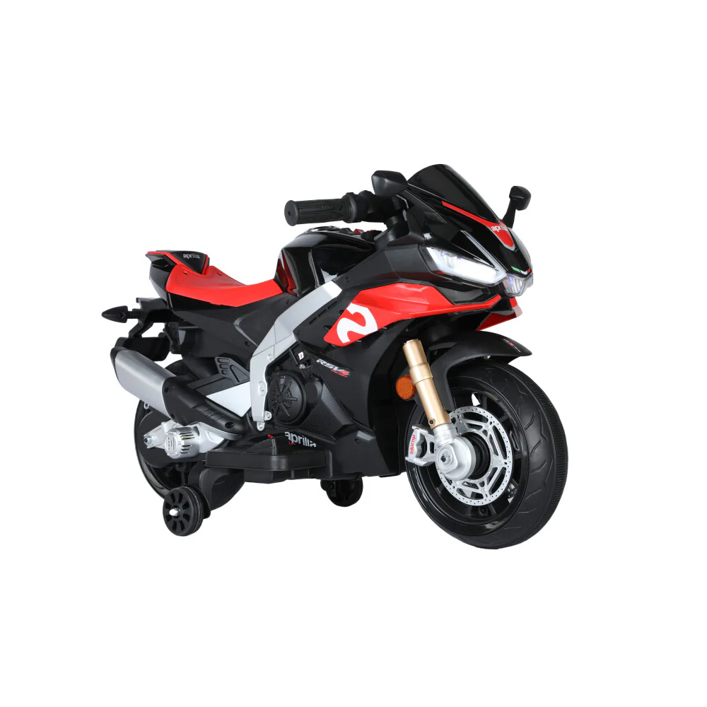 Electric Kids Ride-On Motorcycle with 2MPH Speed, Shock Absorbers, and Training Wheels