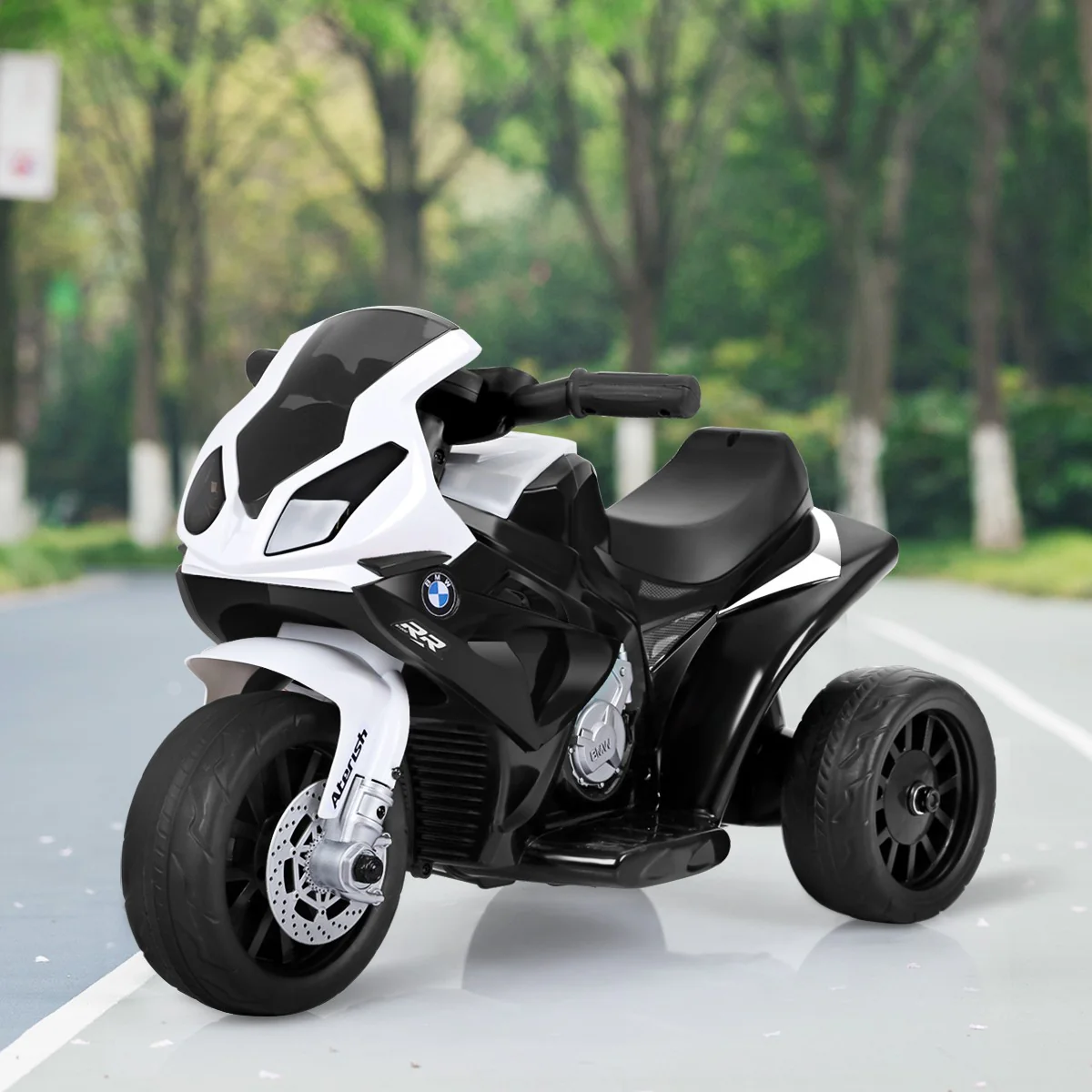 Kids Licensed 6V Electric BMW Ride-On Motorcycle with 3 Wheels, Music, and Lights in Black - Image 3