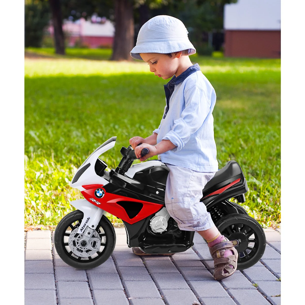 Licensed 6V Electric Kids Ride-On BMW Motorcycle with 3 Wheels, Music, and Lights - Red - Image 3