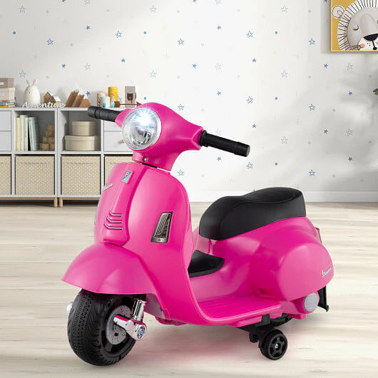Kids Licensed Vespa Ride-On Motorcycle with LED Headlight and Horn Sound Pink - Image 2