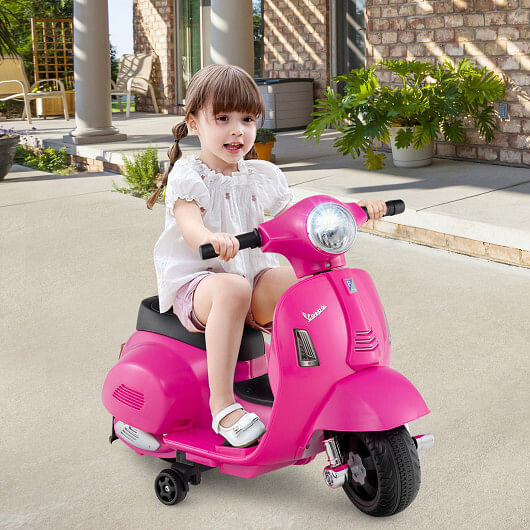 Kids Licensed Vespa Ride-On Motorcycle with LED Headlight and Horn Sound Pink - Image 3
