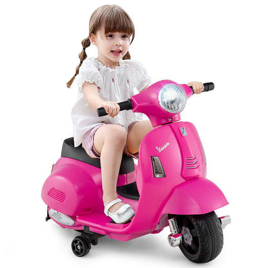 Kids Licensed Vespa Ride-On Motorcycle with LED Headlight and Horn Sound Pink - Image 4