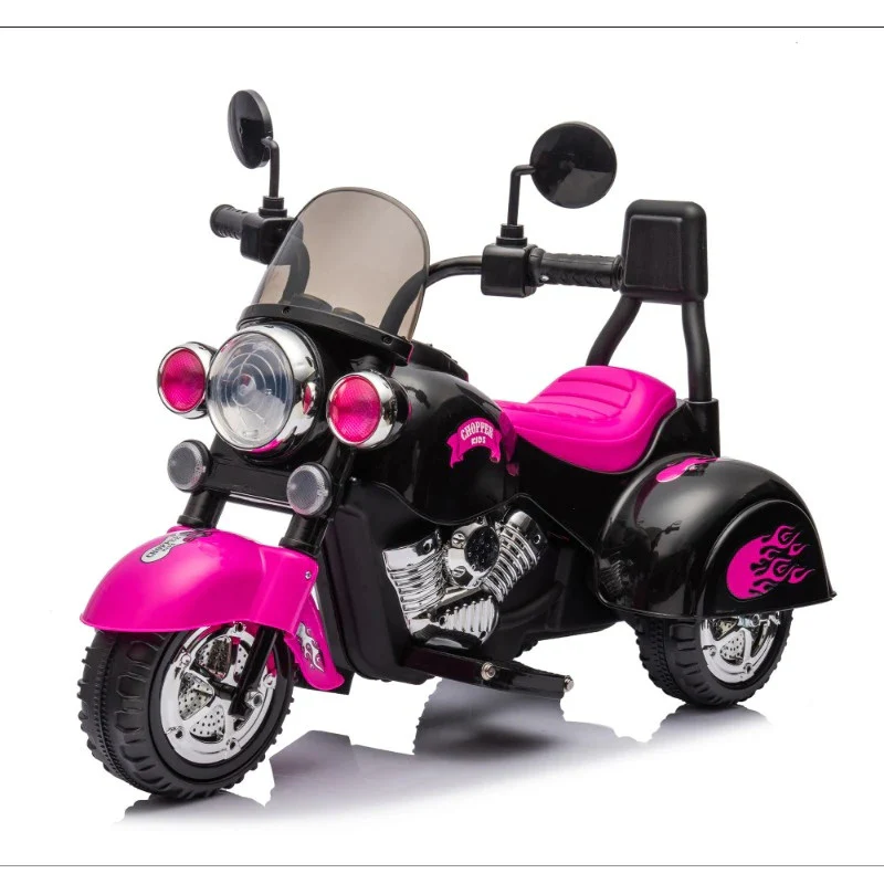 Kids 3-Wheel Battery-Powered Pink Ride-On Chopper Motorcycle Toy 6V - Image 13