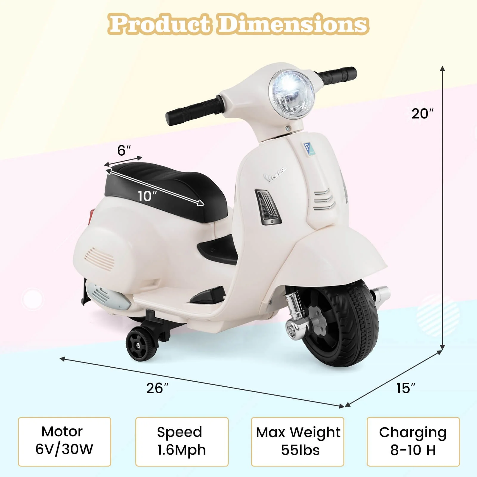 Kids Ride-On Motorcycle with Training Wheels, Headlight, Horn, and 6V Battery - Image 2