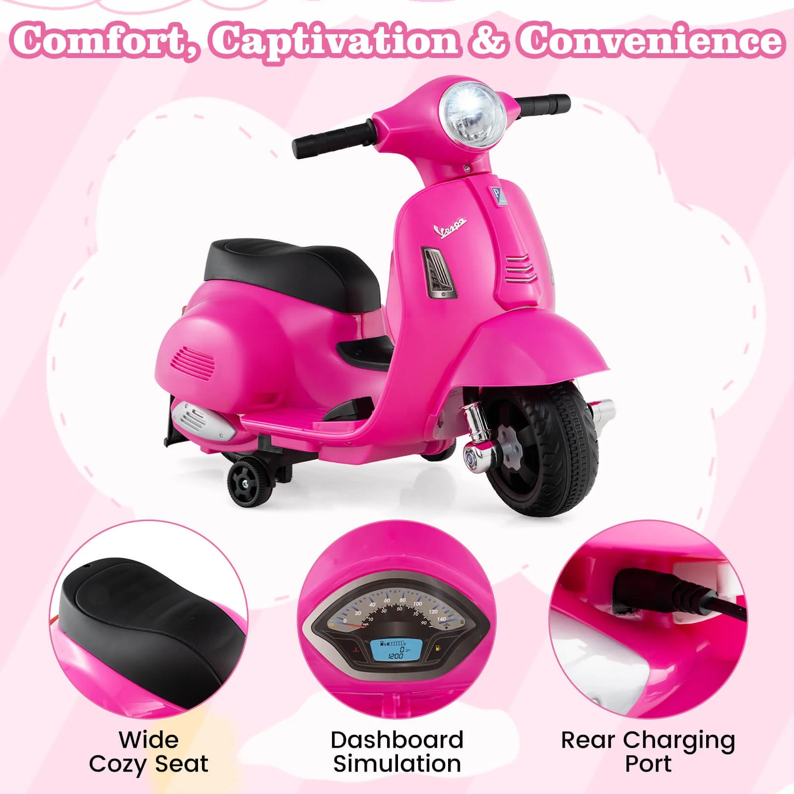 Kids Ride-On Motorcycle with Training Wheels, Headlight, Horn, and 6V Battery - Image 9