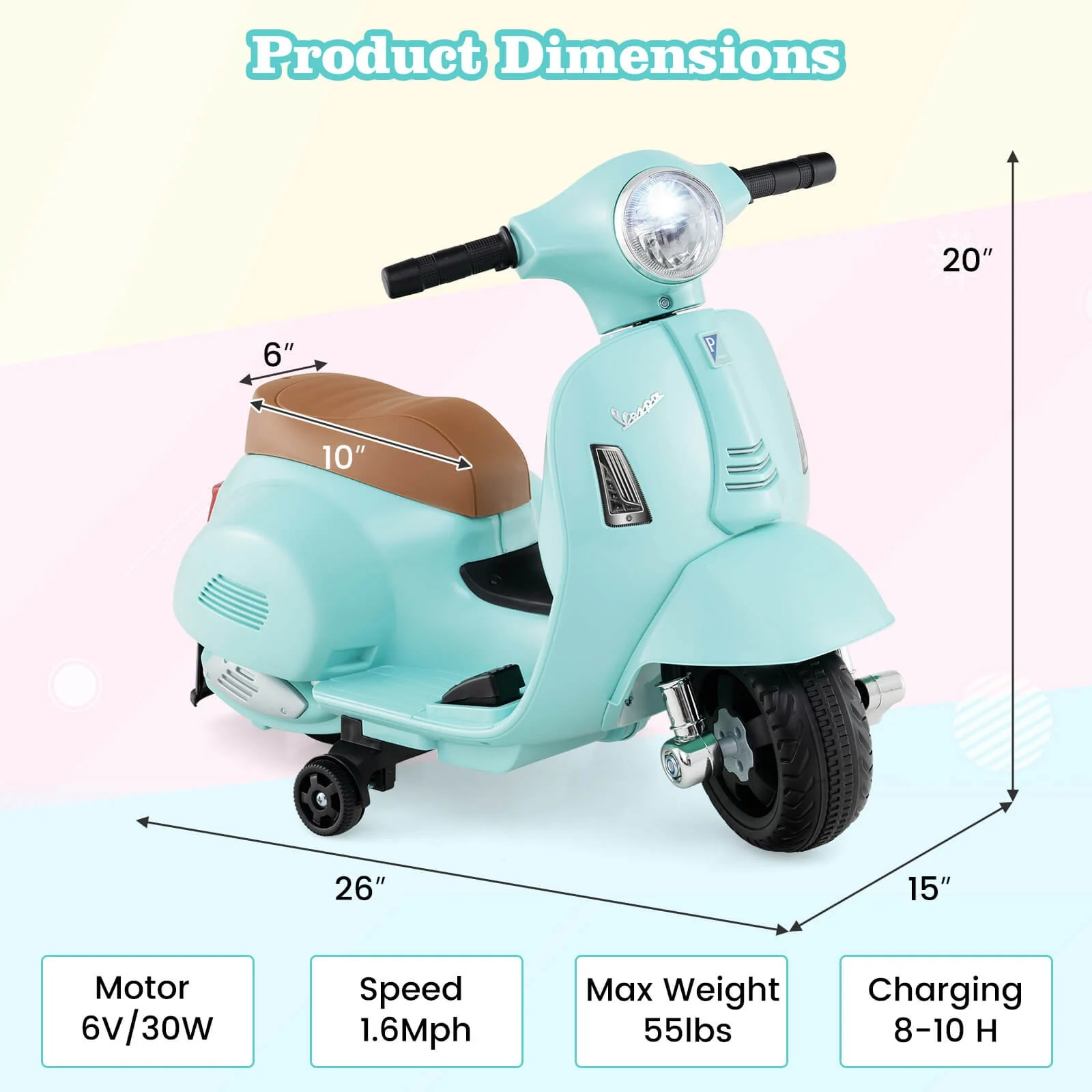 Kids Ride-On Motorcycle with Training Wheels, Headlight, Horn, and 6V Battery - Image 2