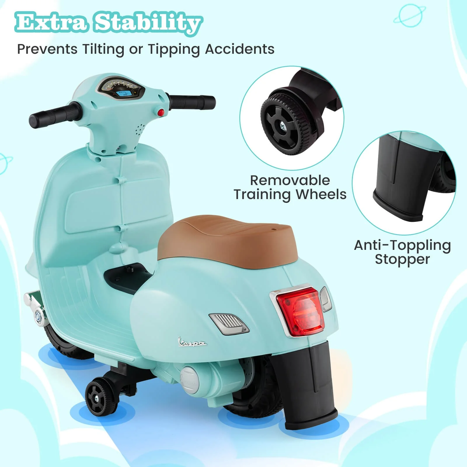 Kids Ride-On Motorcycle with Training Wheels, Headlight, Horn, and 6V Battery - Image 4