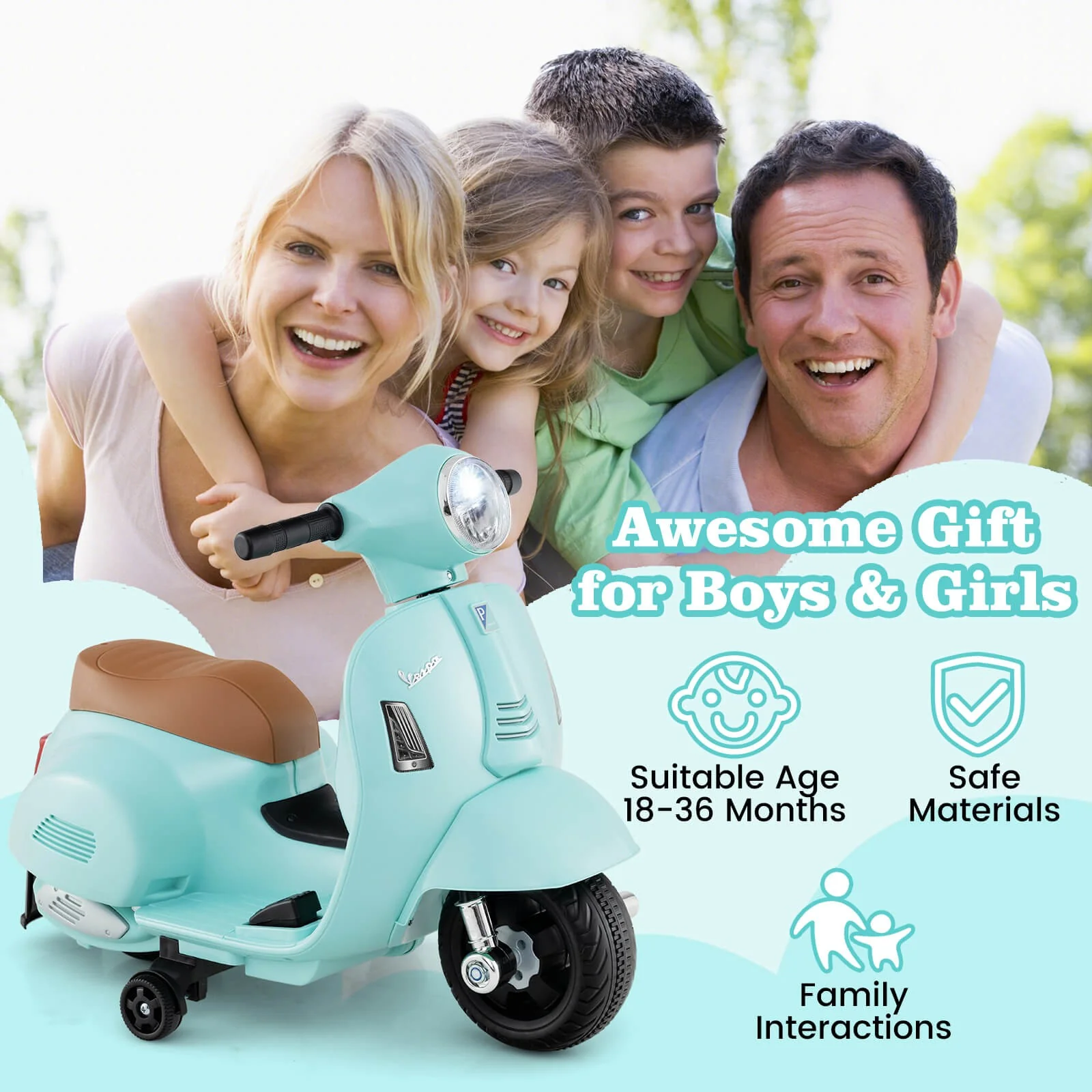 Kids Ride-On Motorcycle with Training Wheels, Headlight, Horn, and 6V Battery - Image 8