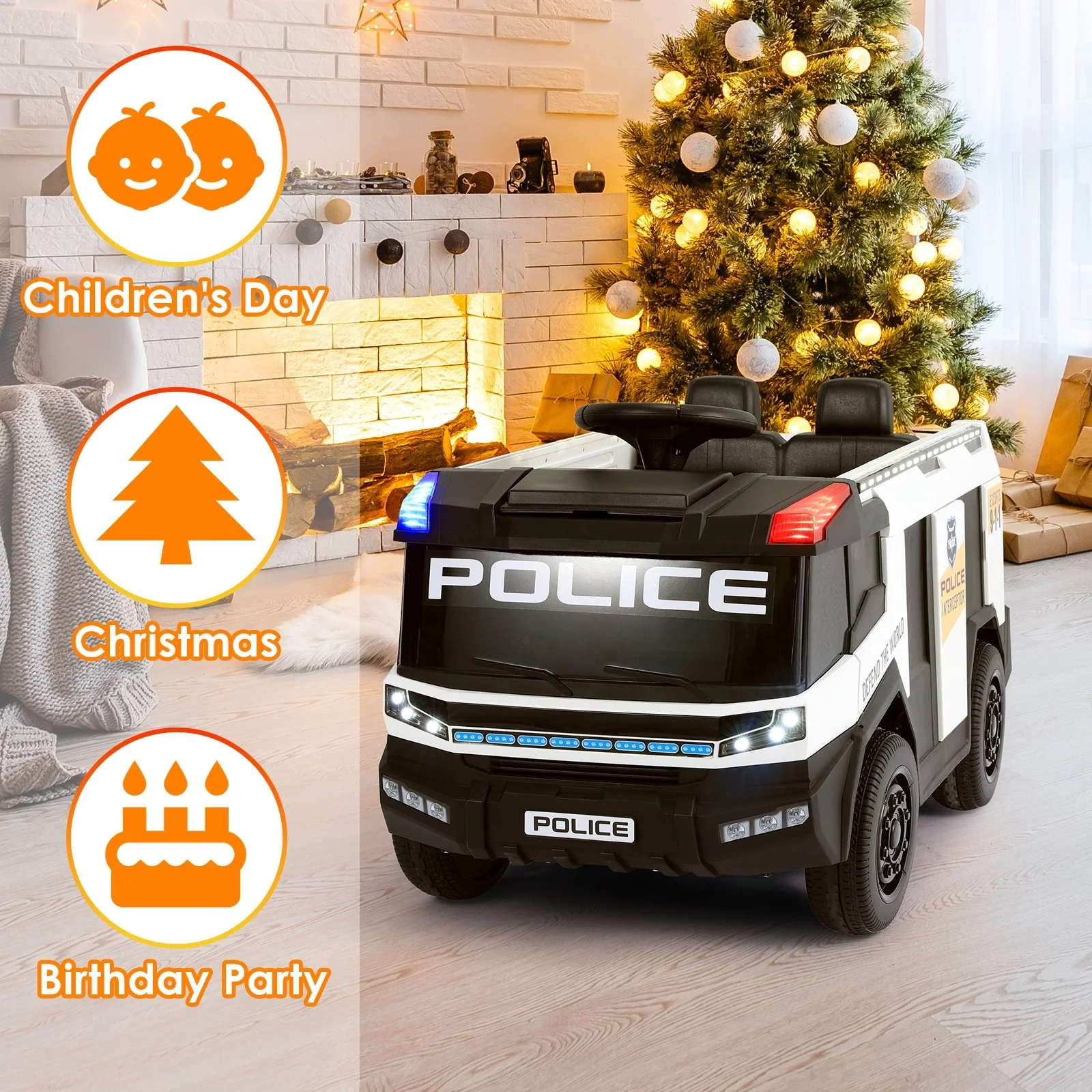 12V Kids Electric Ride-On Police Car with Remote Control Toy Vehicle - Image 7