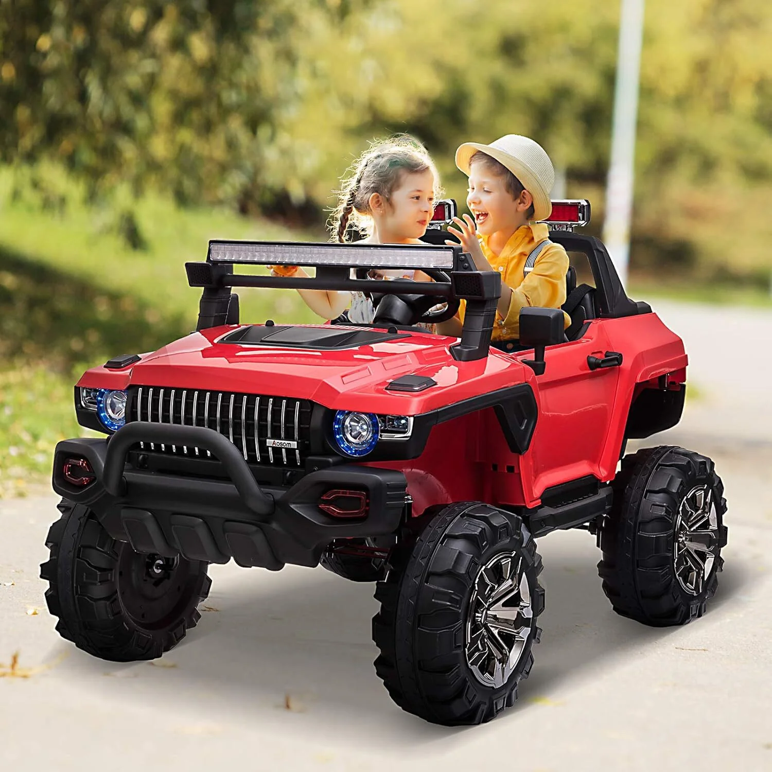 12V Electric Red Kids Ride-On Police SUV Truck with 2 Seats, Remote Control and MP3 Player - Image 11