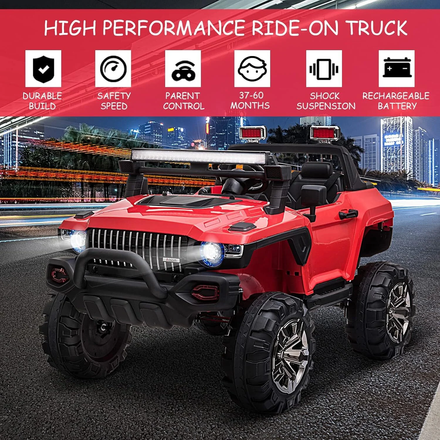 12V Electric Red Kids Ride-On Police SUV Truck with 2 Seats, Remote Control and MP3 Player - Image 3