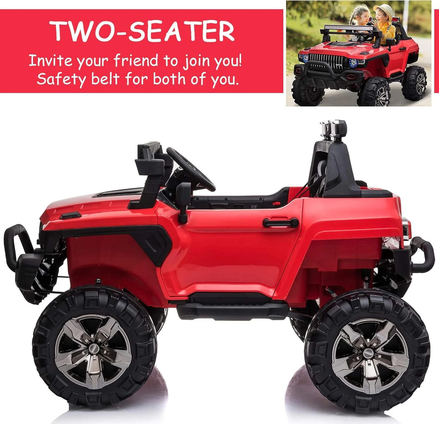 12V Electric Red Kids Ride-On Police SUV Truck with 2 Seats, Remote Control and MP3 Player - Image 4