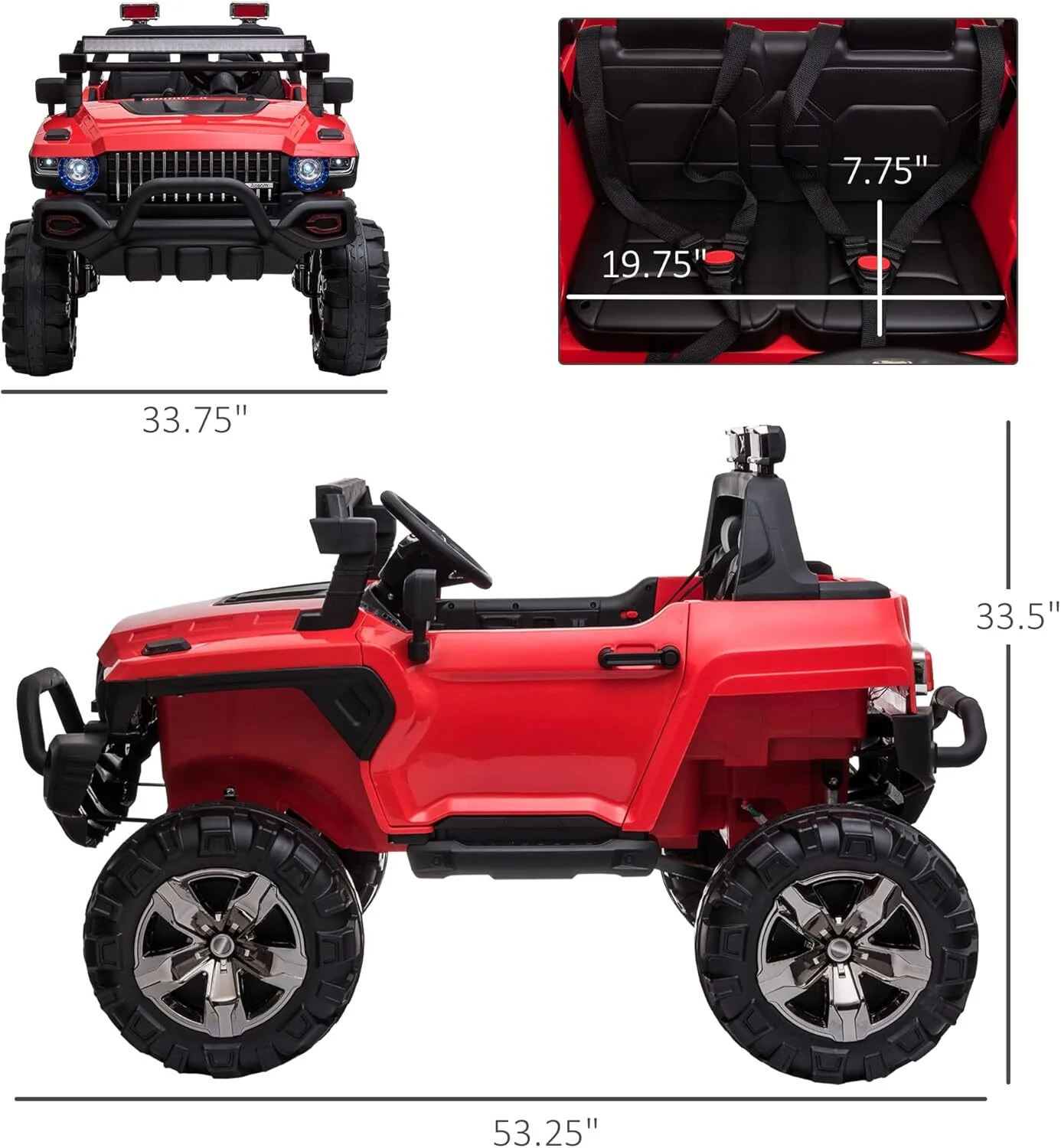 12V Electric Red Kids Ride-On Police SUV Truck with 2 Seats, Remote Control and MP3 Player - Image 5