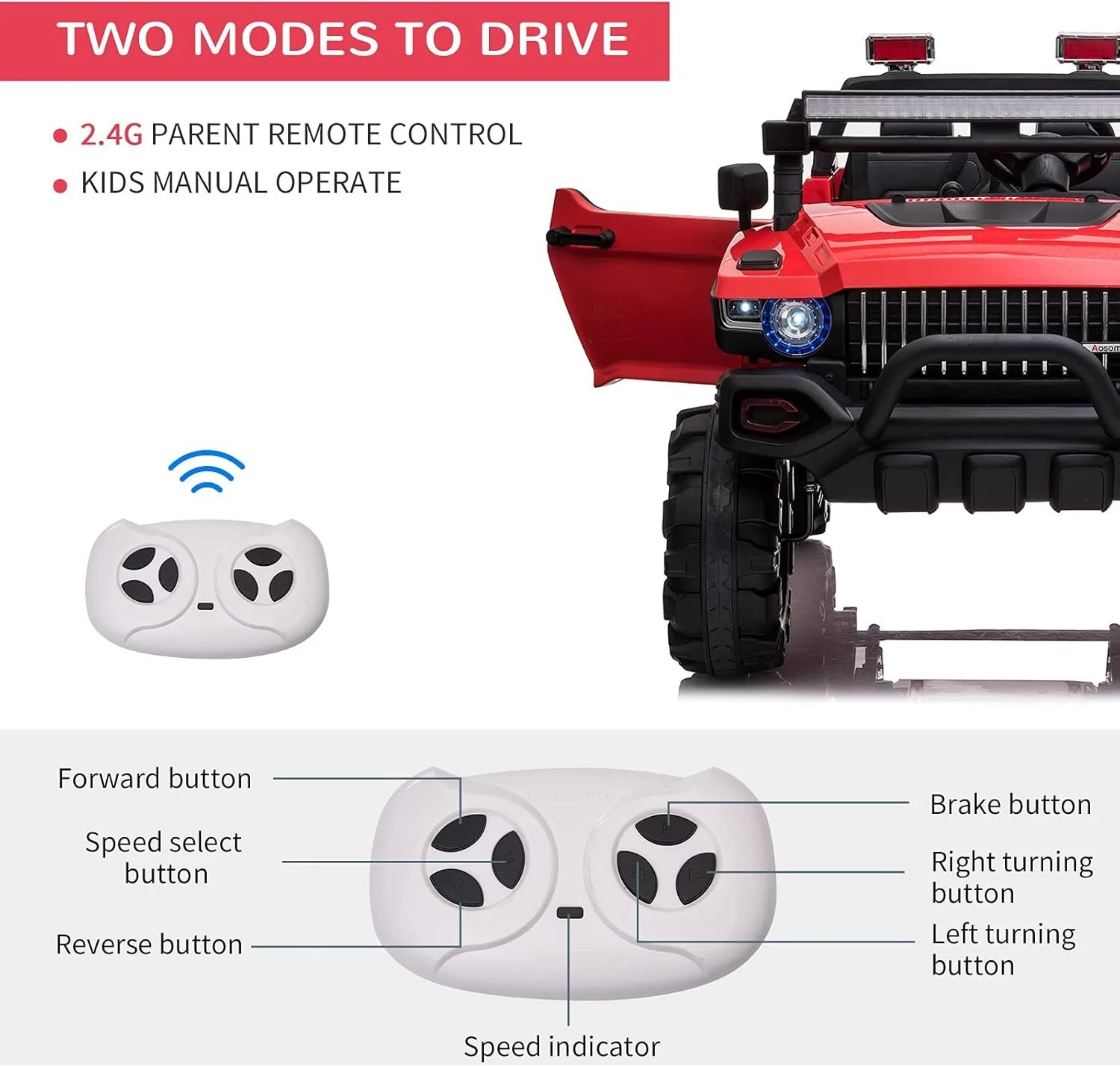 12V Electric Red Kids Ride-On Police SUV Truck with 2 Seats, Remote Control and MP3 Player - Image 8