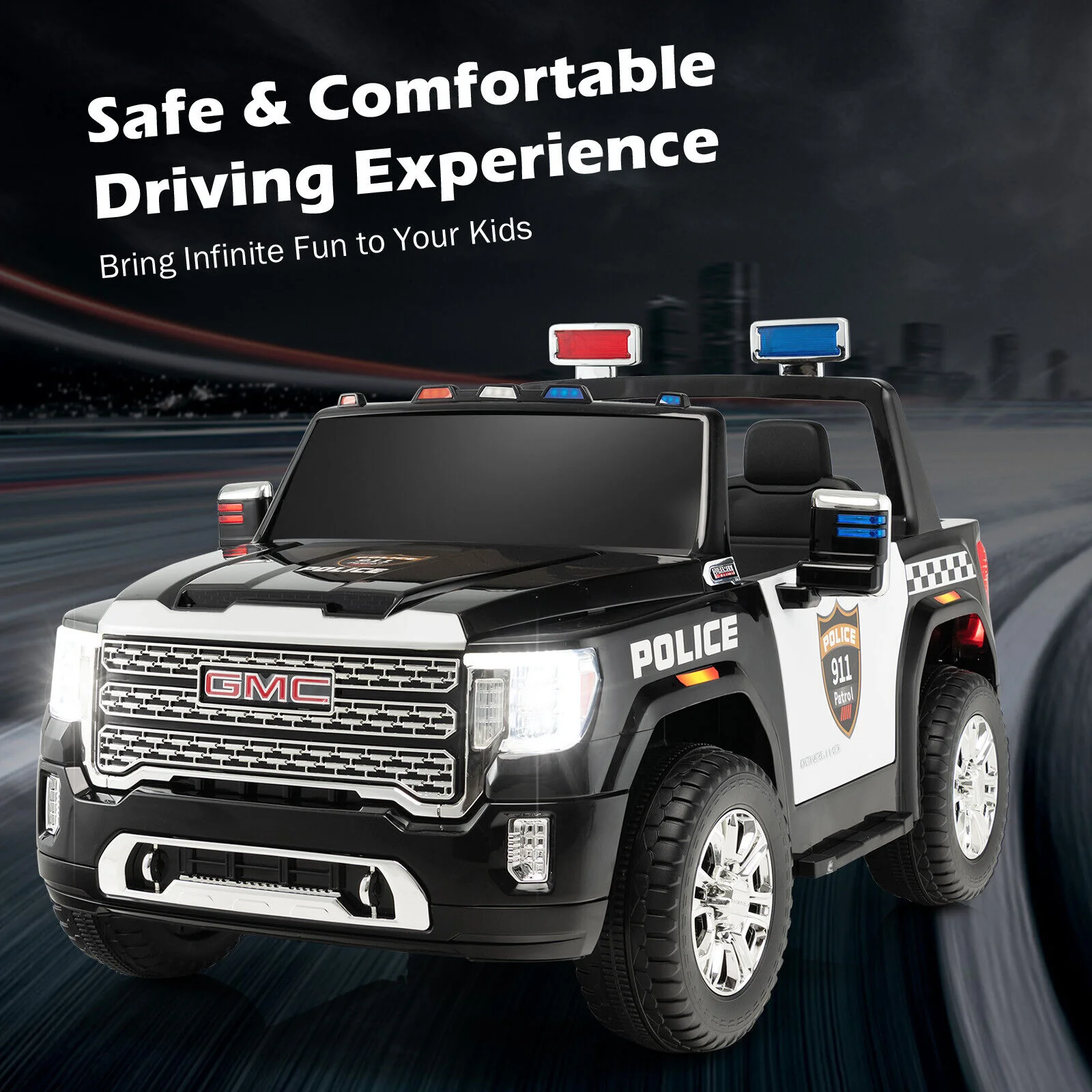 Kids Ride On Police Car with Seat Belts and Door Locks - 12V Electric Toy Vehicle - Image 3