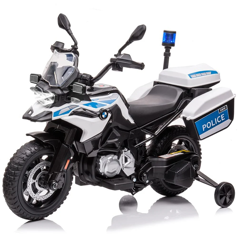 12V Kids Police Ride-On Motorcycle with 7Ah Battery, Training Wheels, and Storage Box - Image 2