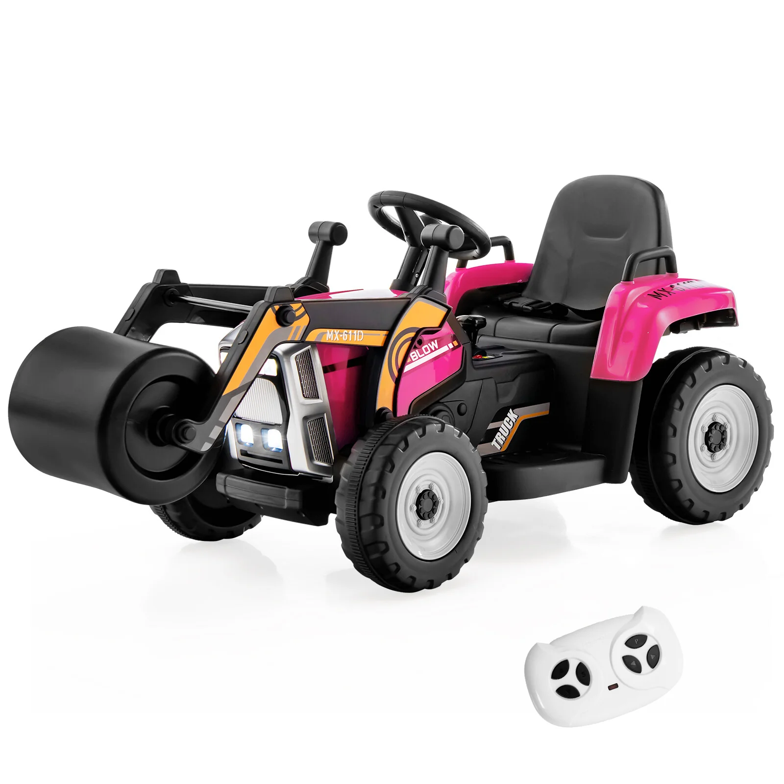 12V Kids Electric Ride-On Tractor with Remote Control, LED Lights, and Music – Pink