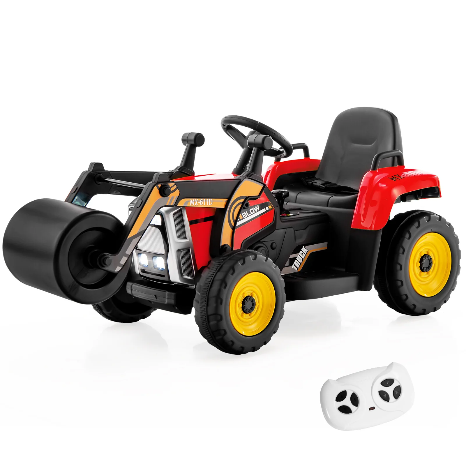 12V Electric Kids Ride-On Tractor with Remote, LED Lights, and Music - Red - Image 9