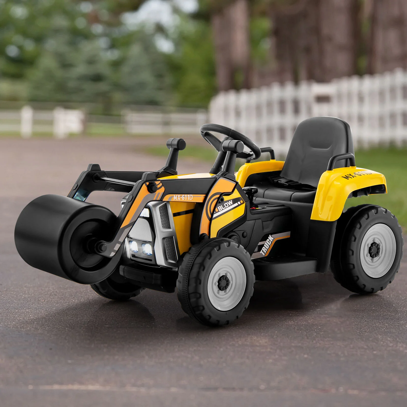 12V Electric Ride-On Kids Tractor with Remote Control, LED Lights, and Music - Yellow - Image 3