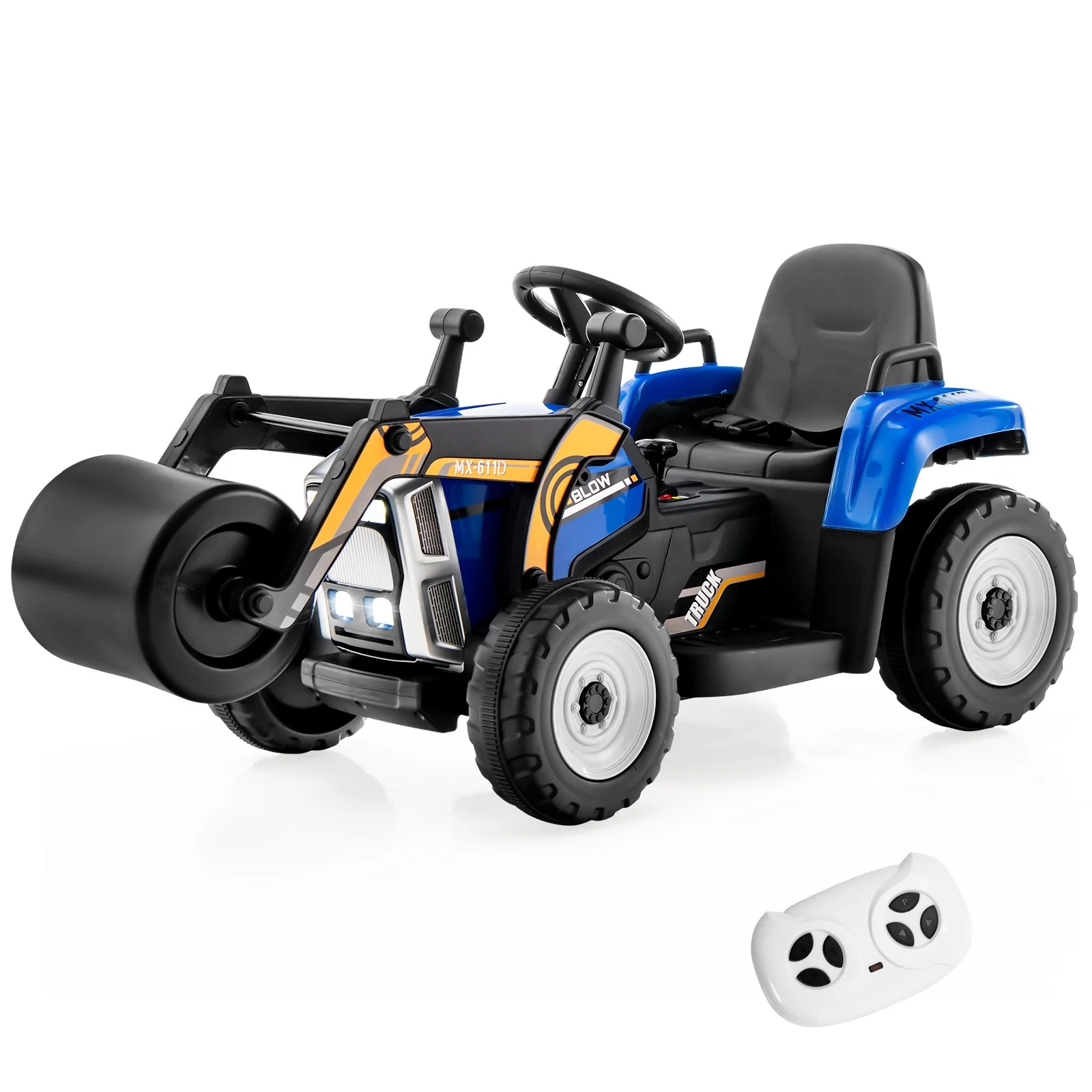 12V Kids Electric Ride-On Tractor with Remote, Music, and LED Lights in Blue - Image 11