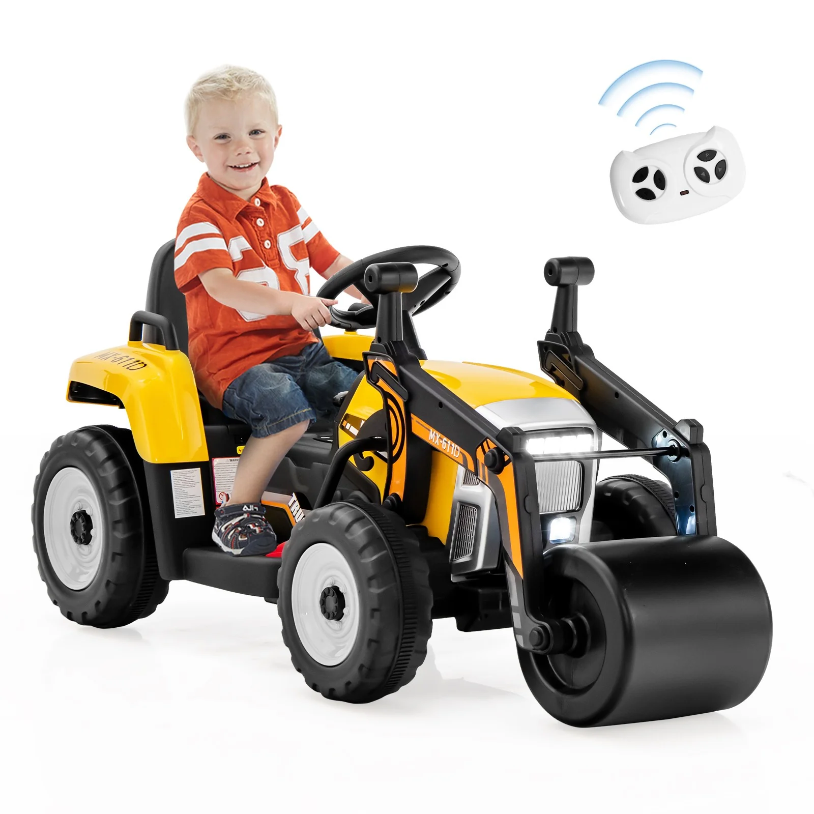 12V Kids Electric Ride-On Tractor with Remote, Music, and LED Lights – Yellow - Image 10