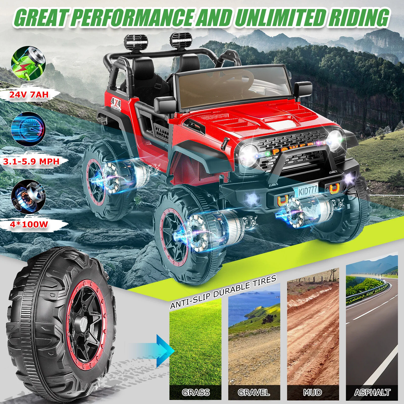 Electric 2WD/4WD Switchable 2-Seater Kids Ride-On Car with Remote Control - Image 9