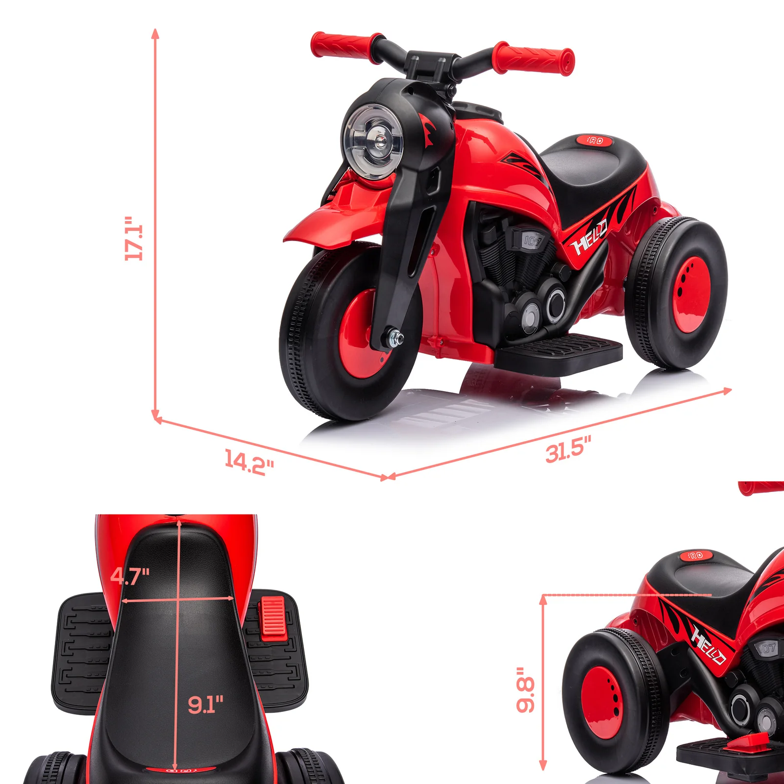 Electric 6V Kids 3-Wheeled Ride-On Motorcycle with LED Headlight and Bubble Blower Toy Car - Image 3