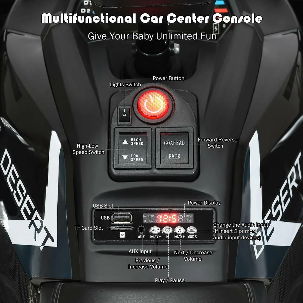 Kids Ride-On Toy Vehicle Quad ATV 14" - Black, MP3 Player, LED Lights - Suitable for 3+ Years - Image 6