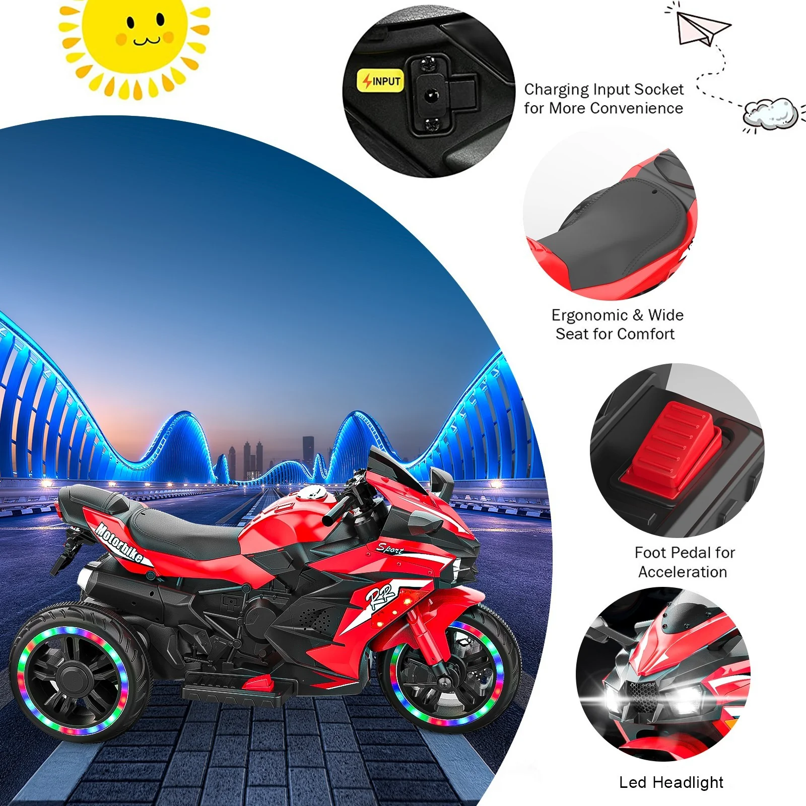 12V Electric Ride-On Motorcycle for Kids with 3 Wheels and 110lbs Capacity - Image 8