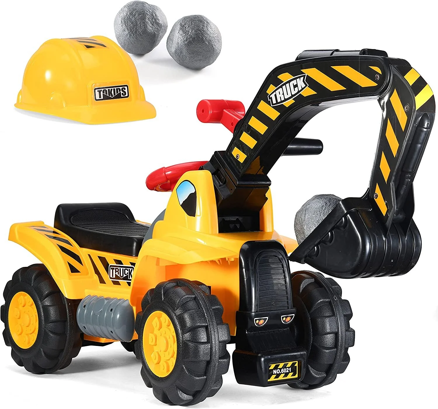 Toddler Electric Ride-On Excavator Toy with Helmet and Rock Features