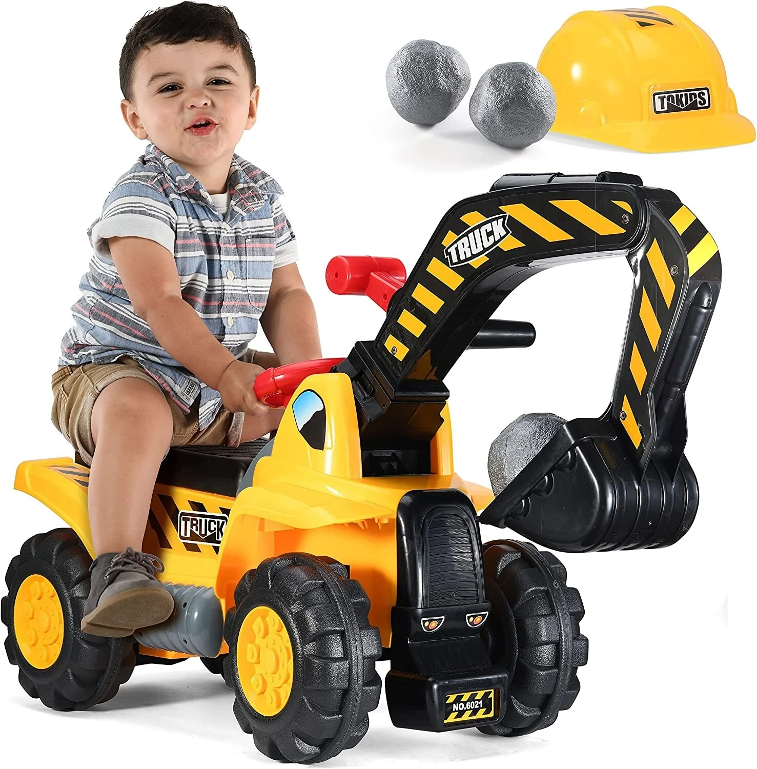 Toddler Electric Ride-On Excavator Toy with Helmet and Rock Features - Image 8